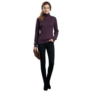 Croft & Barrow Womens Purple Large Cable Knit Turtleneck Sweater
